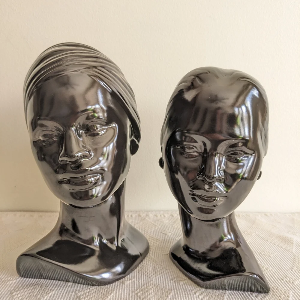 Holland Mold Busts Vintage MCM ceramic decor smooth black gloss finish - Picture 6 of 10
